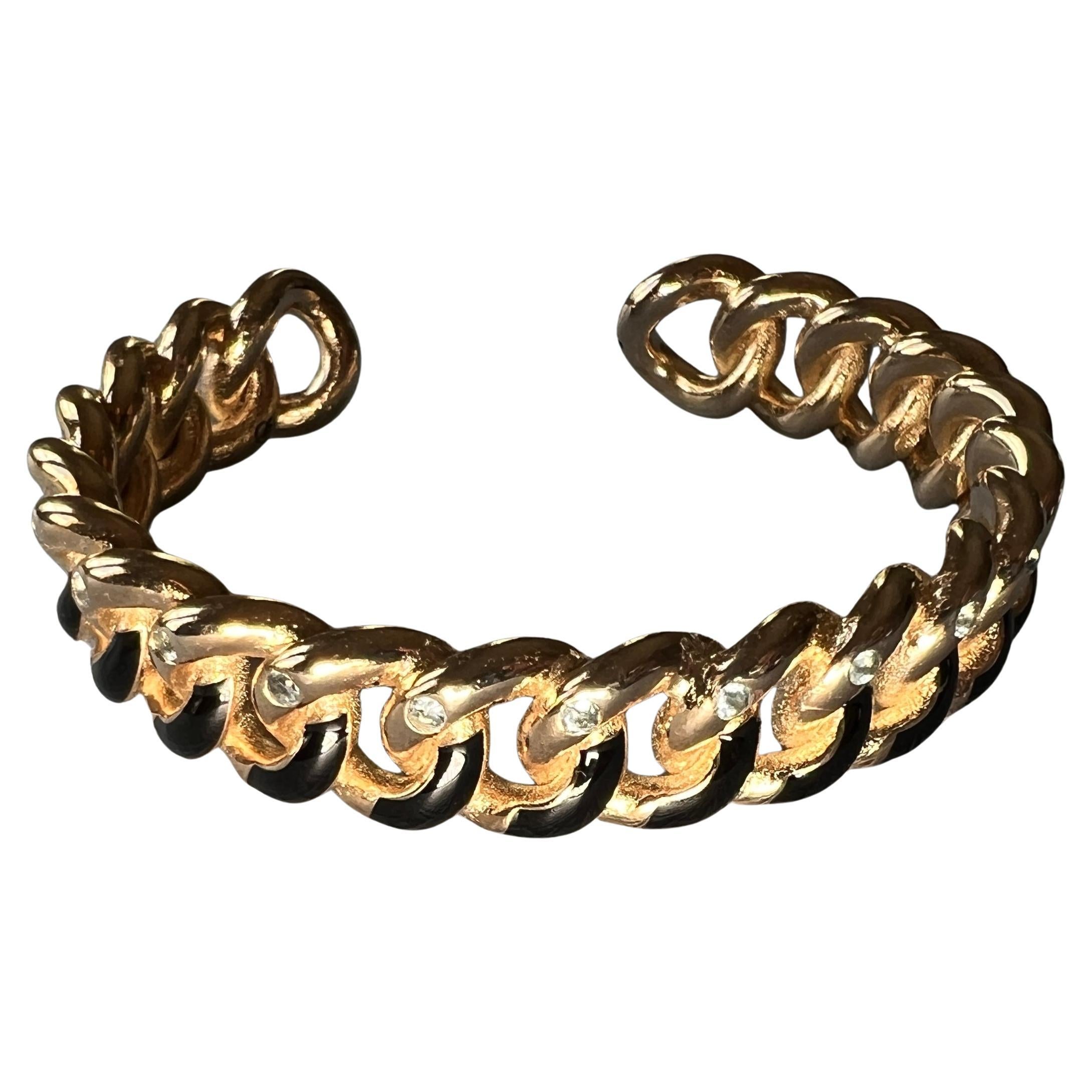 Bracciale con smalto nero e acquamarina in vendita 1