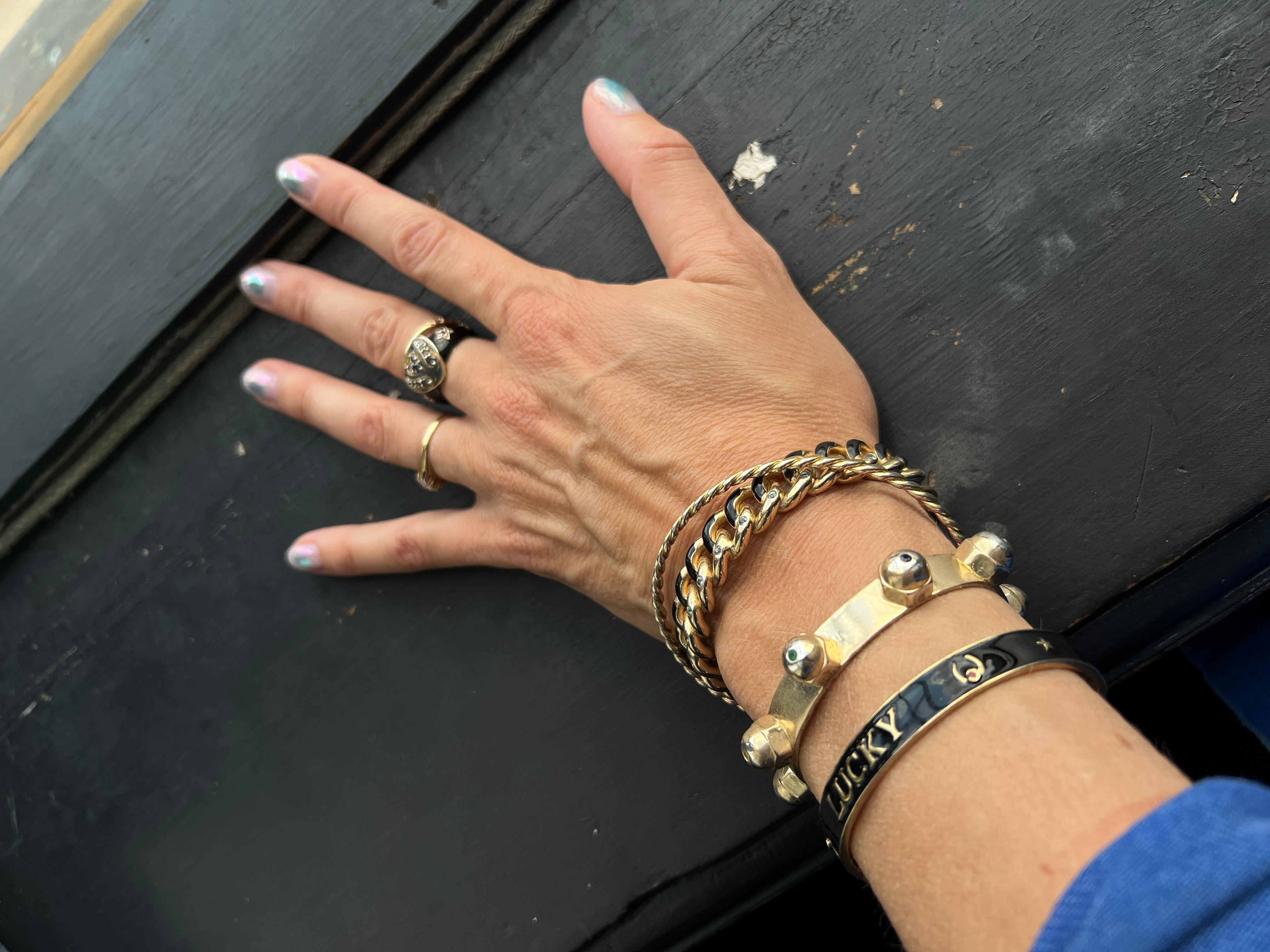 Bracciale con smalto nero e acquamarina In condizioni Nuovo in vendita a Los Angeles, CA