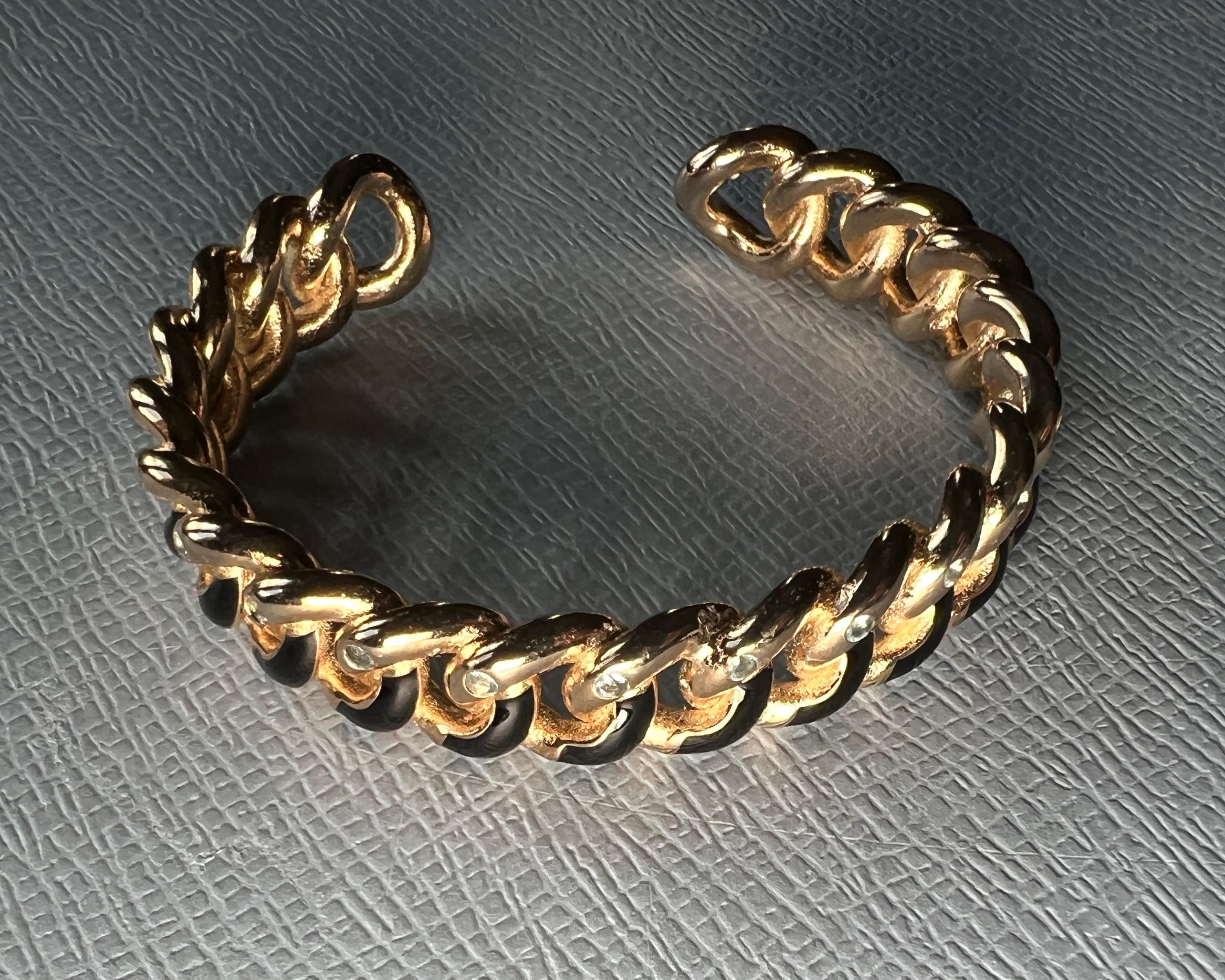 Bracciale con smalto nero e acquamarina in vendita 4