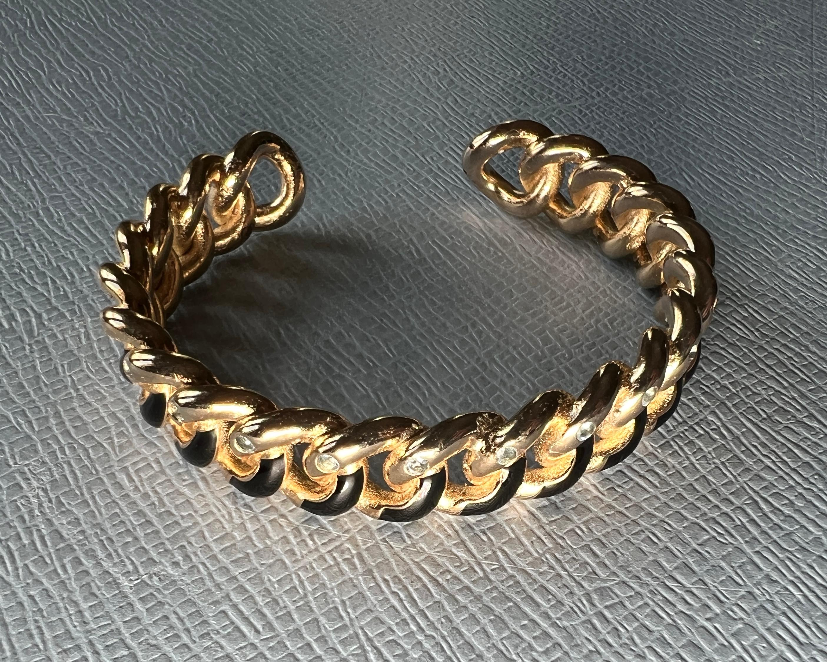 Bracciale con smalto nero e acquamarina in vendita 5
