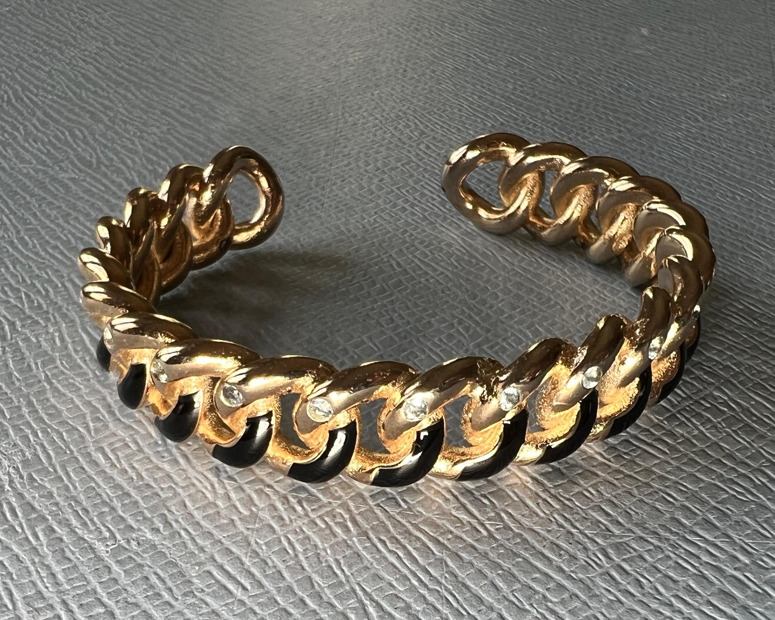 Bracciale con smalto nero e acquamarina in vendita 6