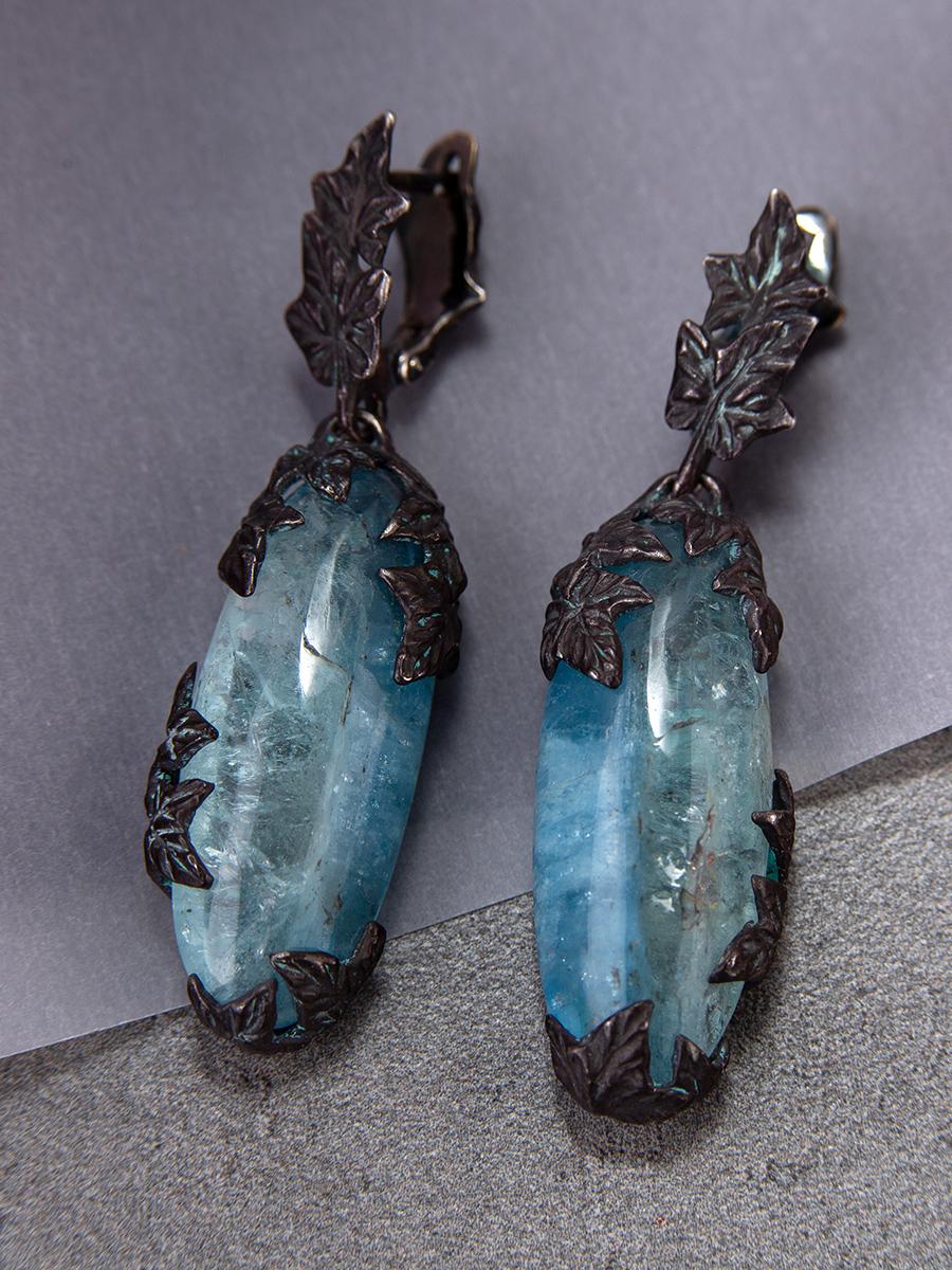 Aquamarine Blackened Silver Earrings Natural Blue Gems Ivy collection 3