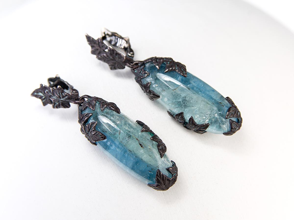 Aquamarine Blackened Silver Earrings Natural Blue Gems Ivy collection 4