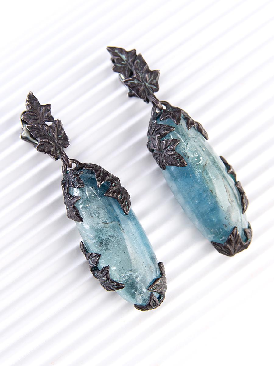 Aquamarine Blackened Silver Earrings Natural Blue Gems Ivy collection 5