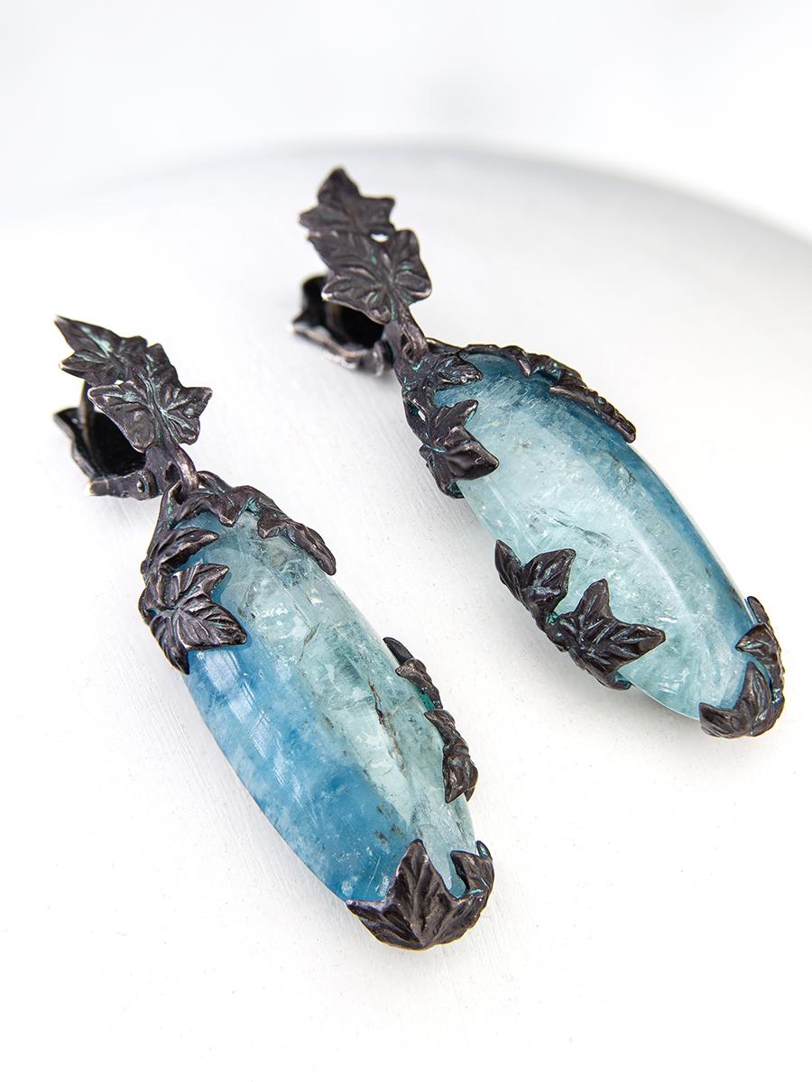 Aquamarine Blackened Silver Earrings Natural Blue Gems Ivy collection 6