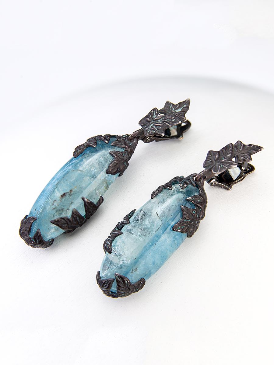 Aquamarine Blackened Silver Earrings Natural Blue Gems Ivy collection 7