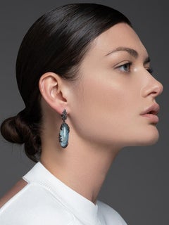 Aquamarine Blackened Silver Earrings Natural Blue Gems Ivy collection