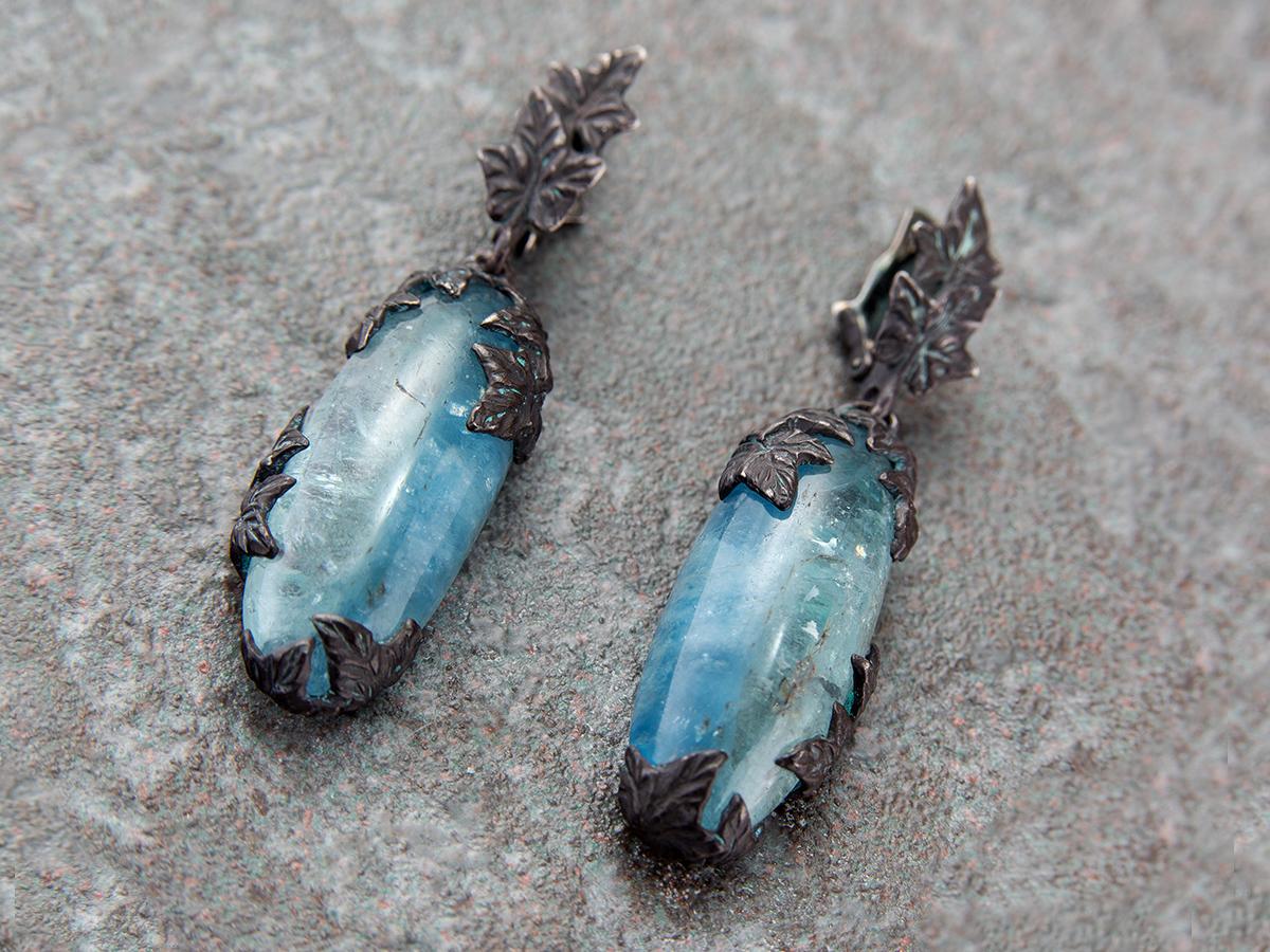 Aquamarine Blackened Silver Earrings Natural Blue Gems Ivy collection 1