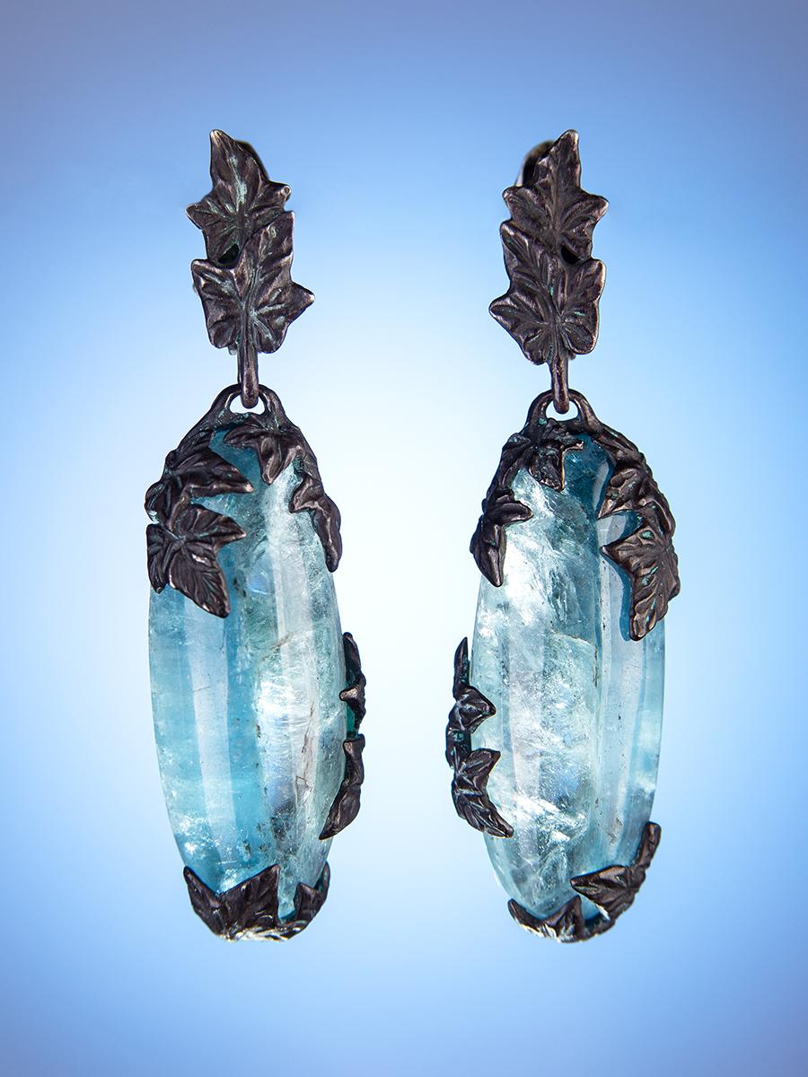 Aquamarine Blackened Silver Earrings Natural Blue Gems Ivy collection 2