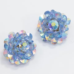 Orecchini a grappolo con cristalli blu acquamarina Aurora Boreale in A. Silver