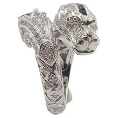 Aquamarine, Blue Sapphire and Diamond Dragon Ring in 18 Karat White Gold