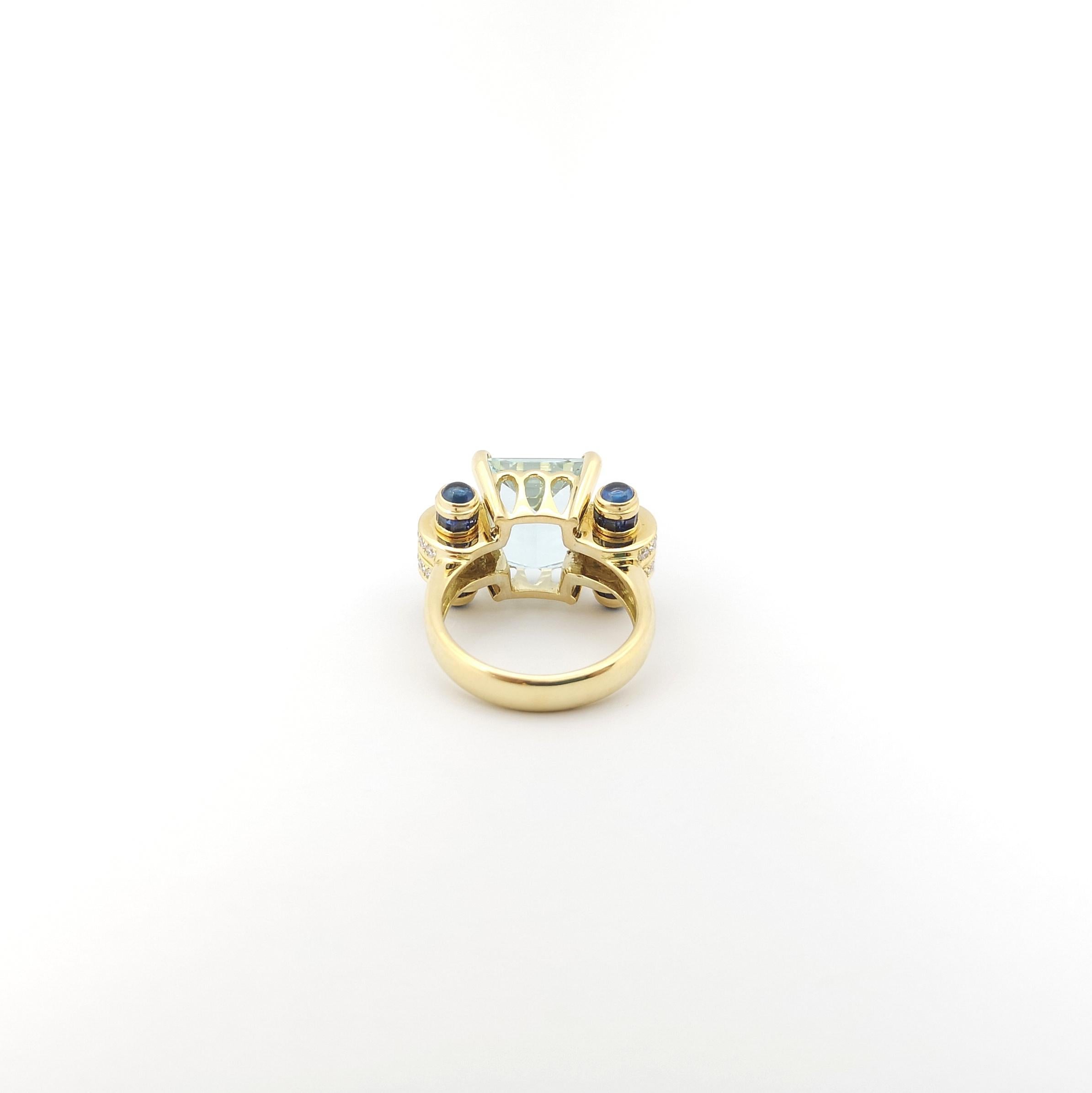 Anillo de aguamarina, zafiro azul y diamantes engastados en oro de 18 quilates en venta 5