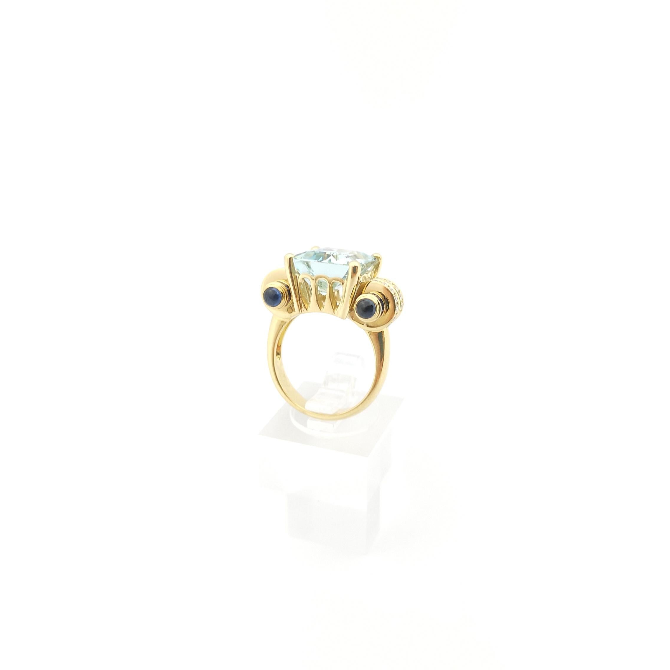 Aquamarine, Blue Sapphire and Diamond Ring set in 18K Gold Settings For Sale 8