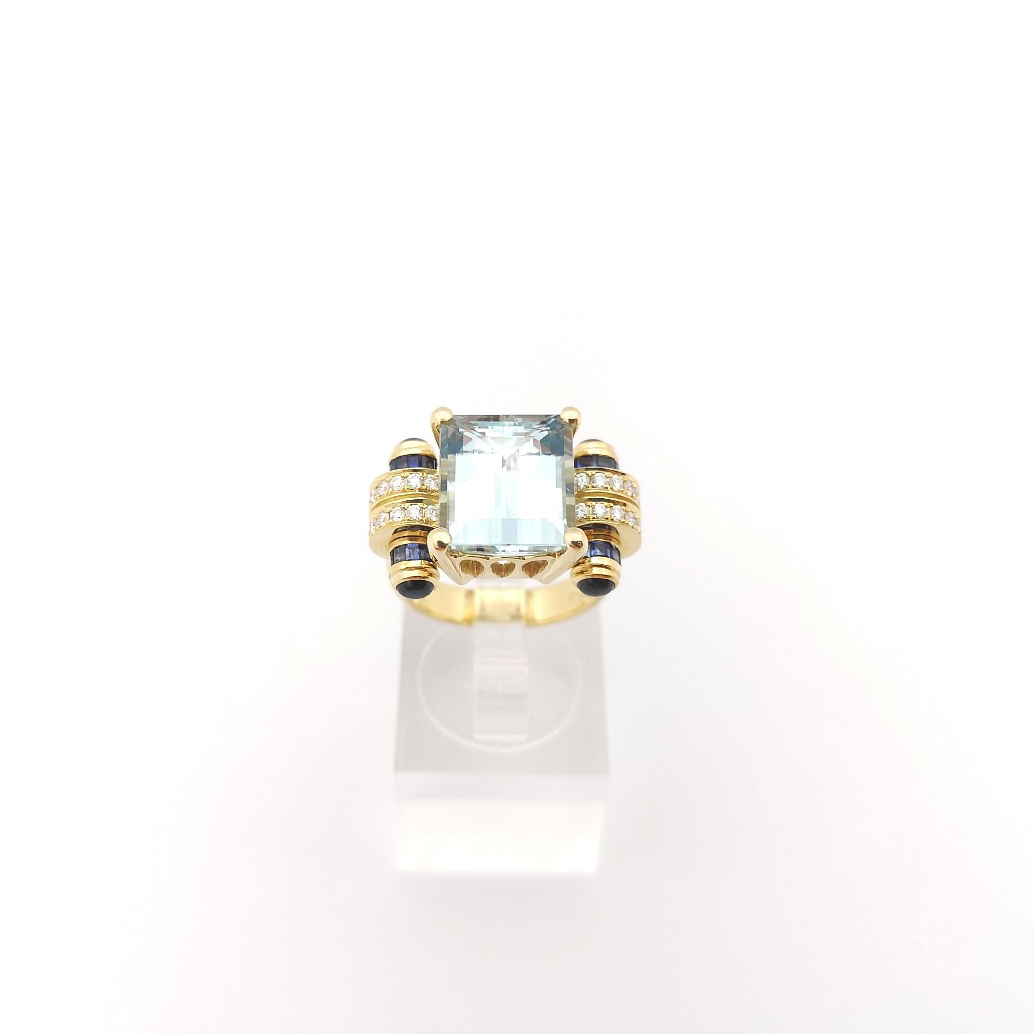 Aquamarine, Blue Sapphire and Diamond Ring set in 18K Gold Settings For Sale 10