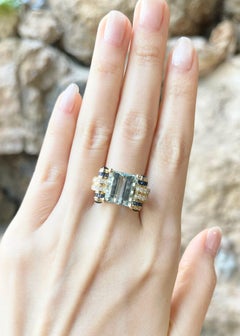 Aquamarine, Blue Sapphire and Diamond Ring set in 18K Gold Settings