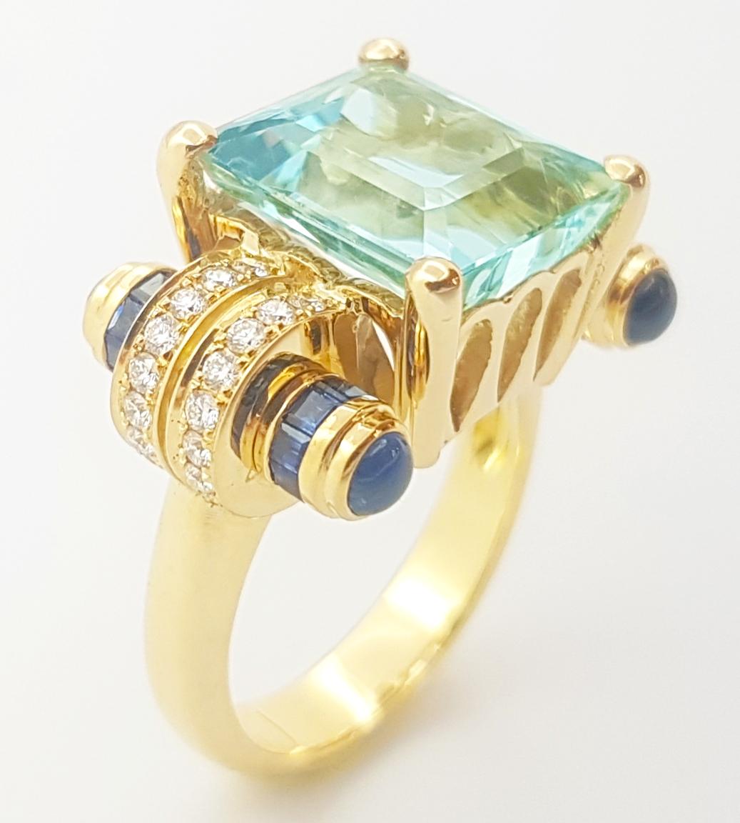Aquamarine, Blue Sapphire and Diamond Ring set in 18K Gold Settings For Sale 1