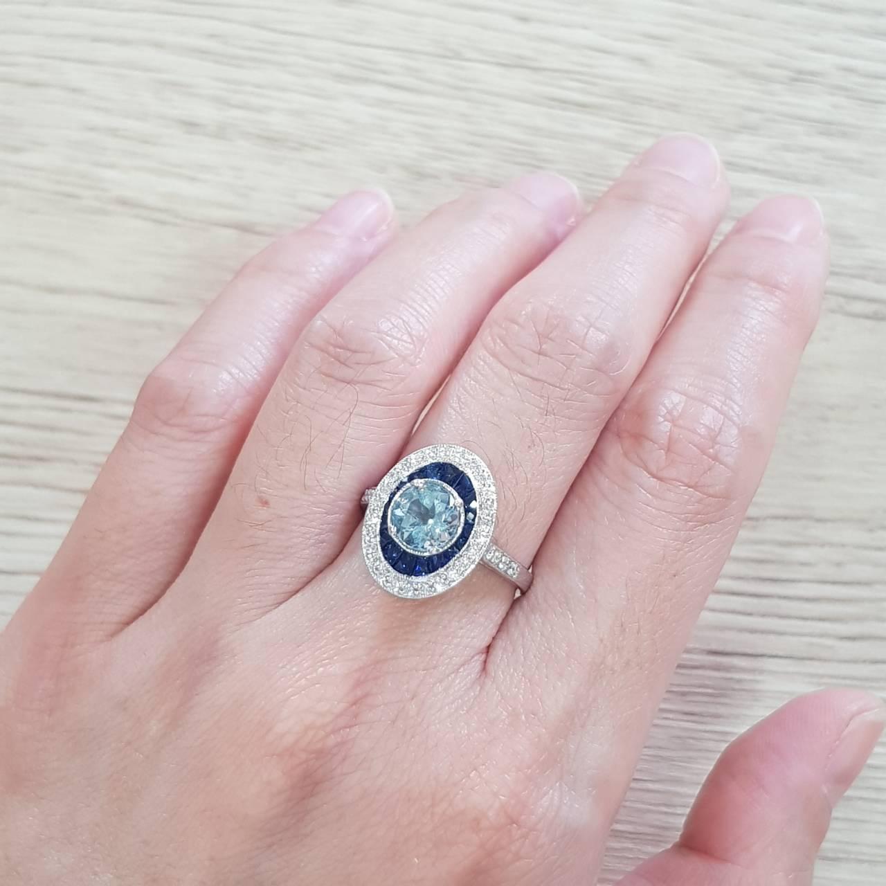 Aquamarine Blue Sapphire Diamond Cocktail Ring 2