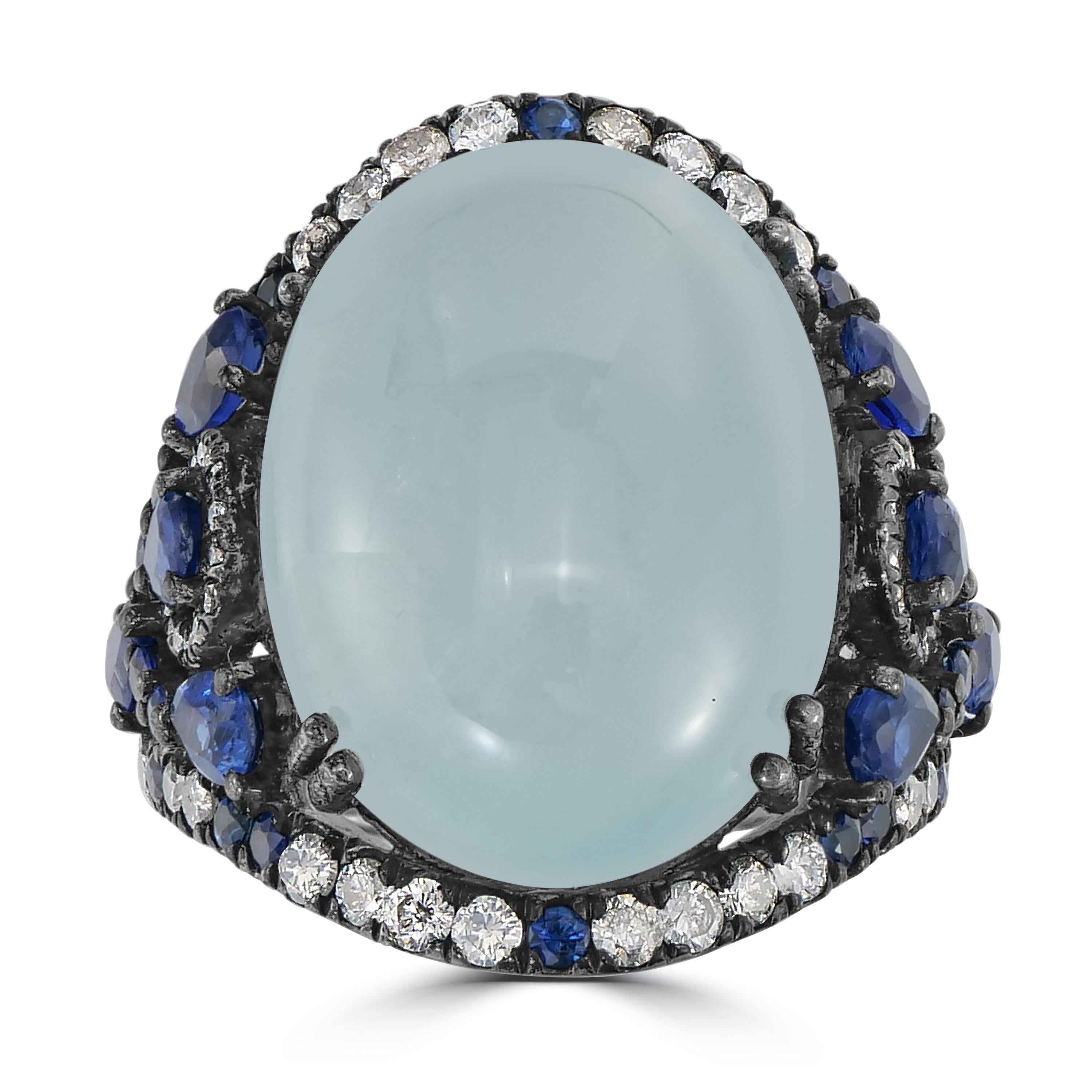 Aquamarine, Blue Sapphire, Kyanite and Diamond Victorian Split Shank Dome Ring  In New Condition For Sale In New York, NY