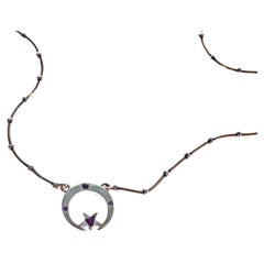 Aquamarine Blue Sapphire Ruby Emerald Crescent Moon Star Necklace Silver Chain
