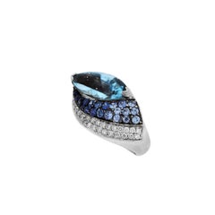 Aquamarine Blue Sapphire White Diamond Gold Ring