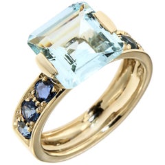 Aquamarine Blue Sapphires 18 Karat White Gold Cocktail Ring Handcrafted in Italy