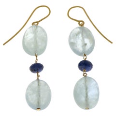 Aquamarine Blue Sapphires 9 Karat Rose Gold Dangle Earrings Handcrafted in Italy Aquamarine Blue Sapphires 9 Karat Rose Gold Dangle Earrings Handcrafted in Italy