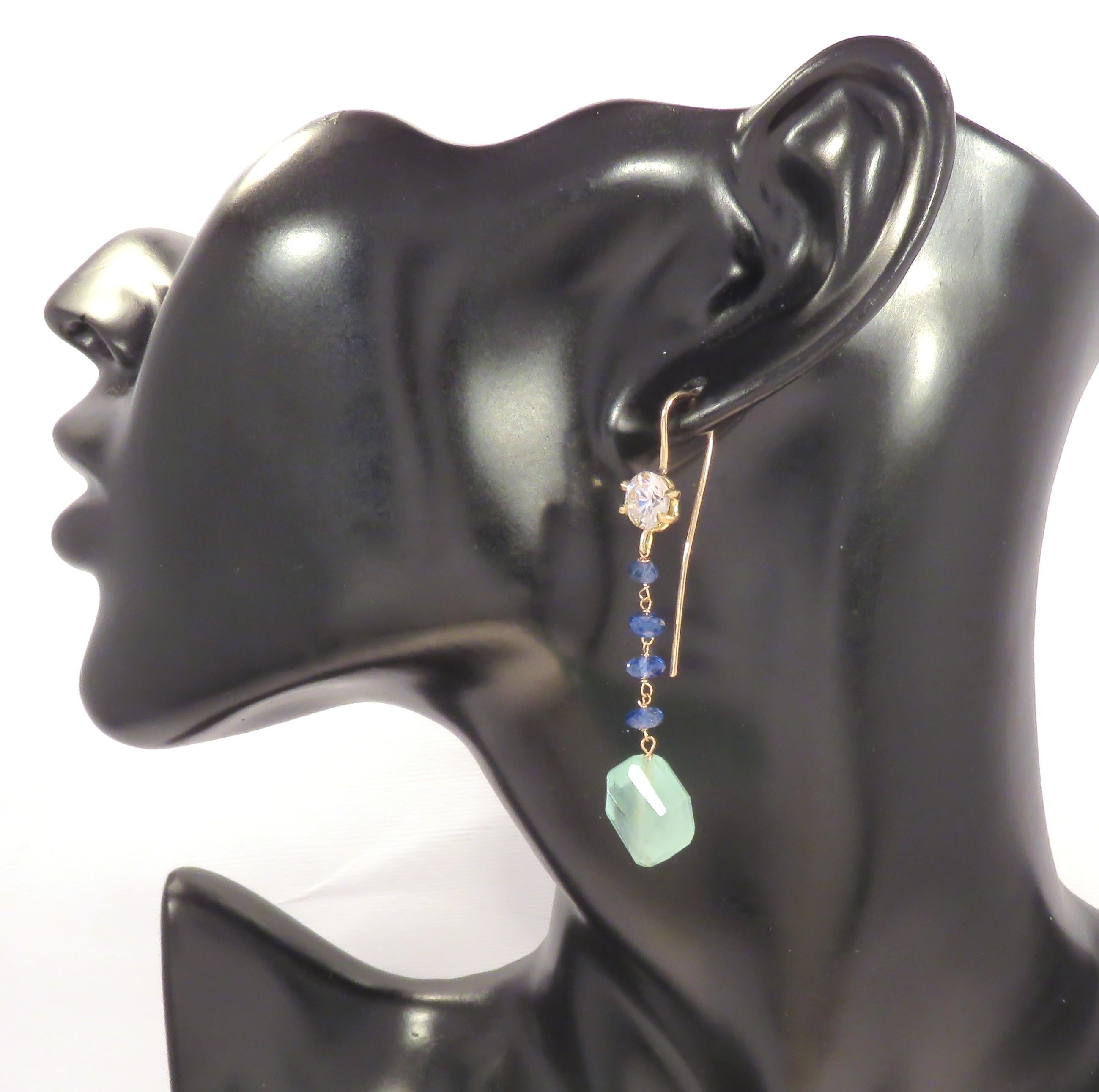 Contemporary Aquamarine Blue Sapphires Quartz 9 Karat Rose Gold Dangle Earrings
