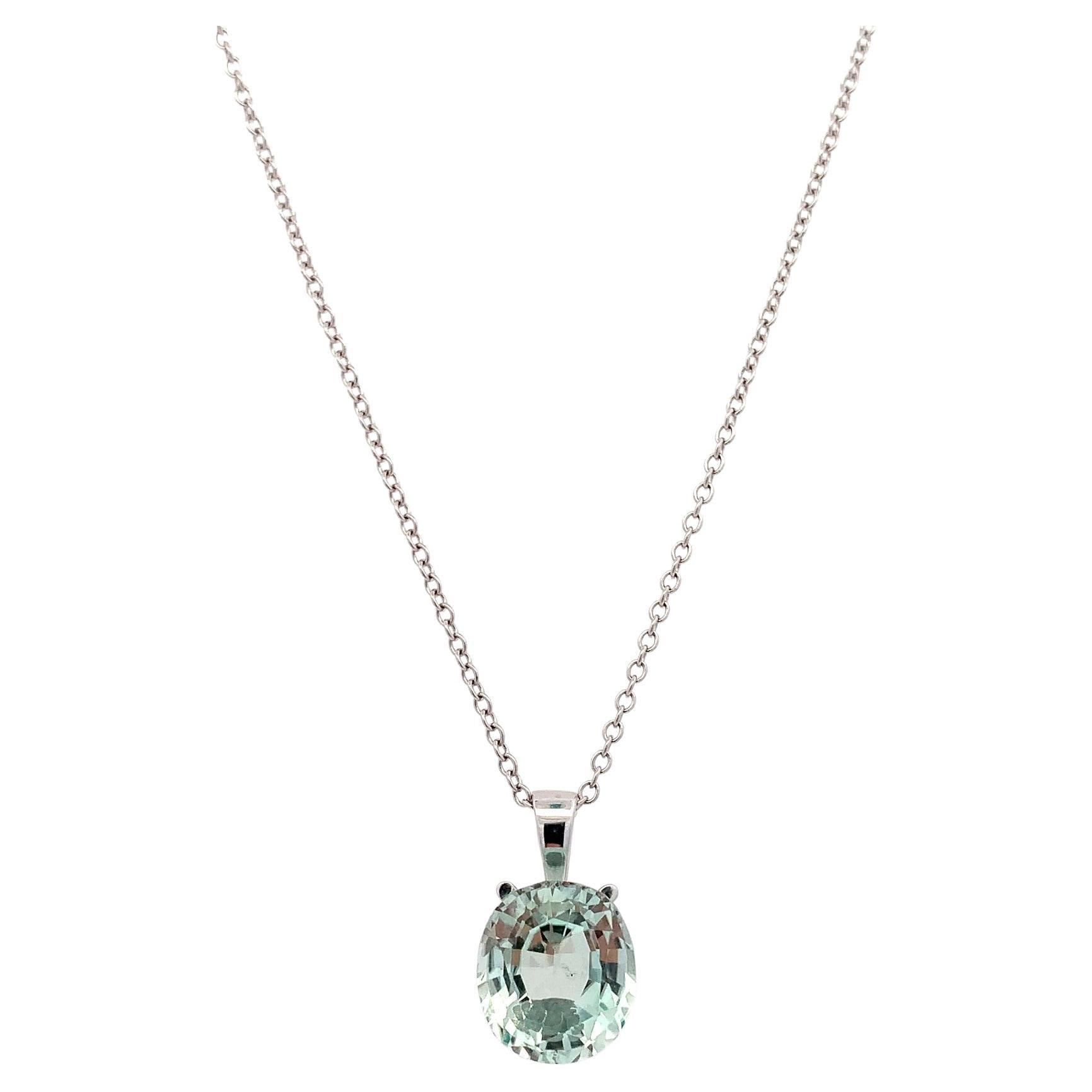 Aquamarine blue sky pendant necklace 18k white gold