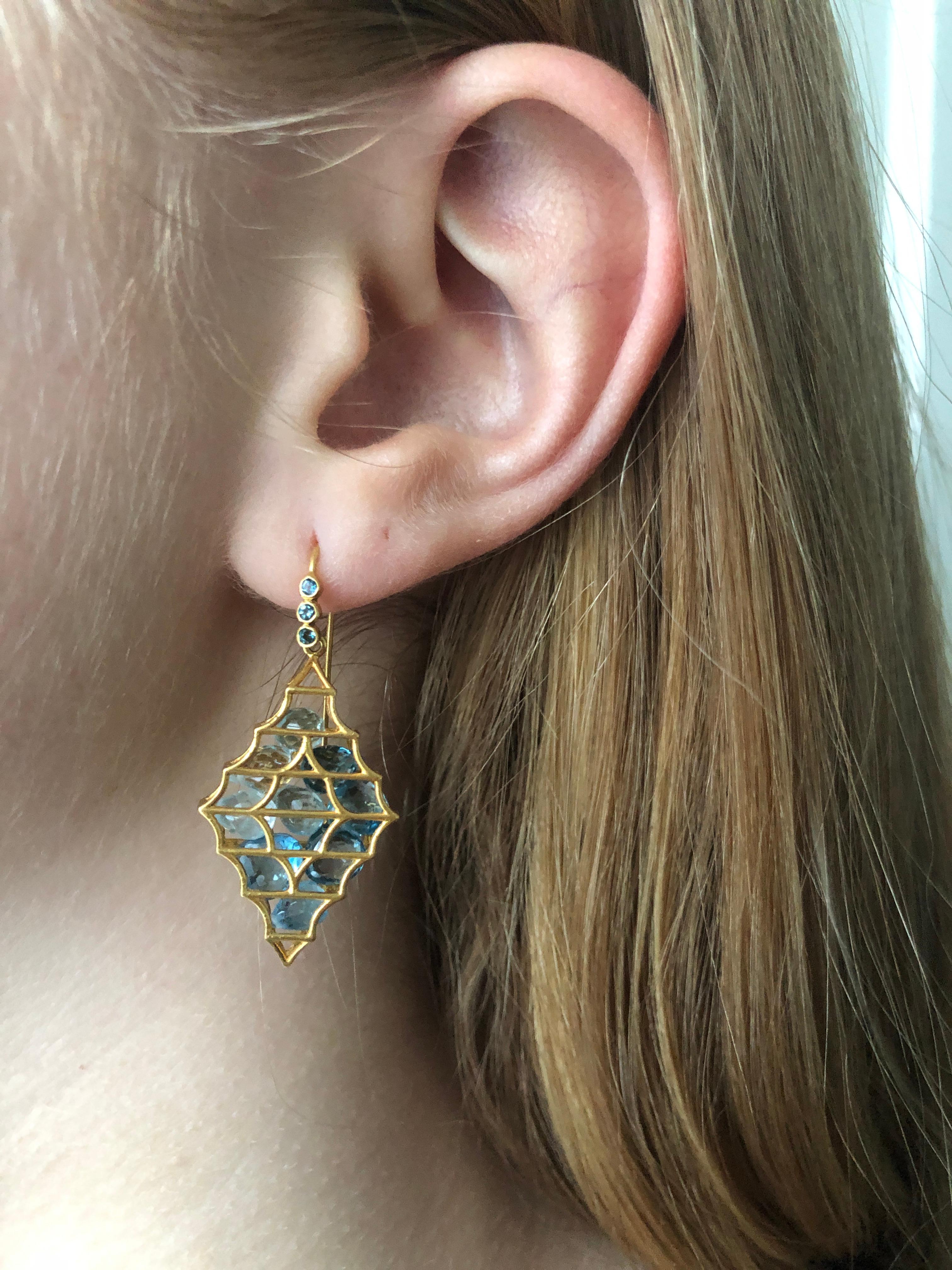 Contemporary Aquamarine Blue Topaz Gold Earrings by Lauren Harper