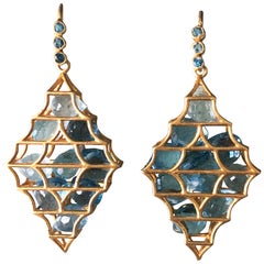 Aquamarine Blue Topaz Gold Earrings by Lauren Harper