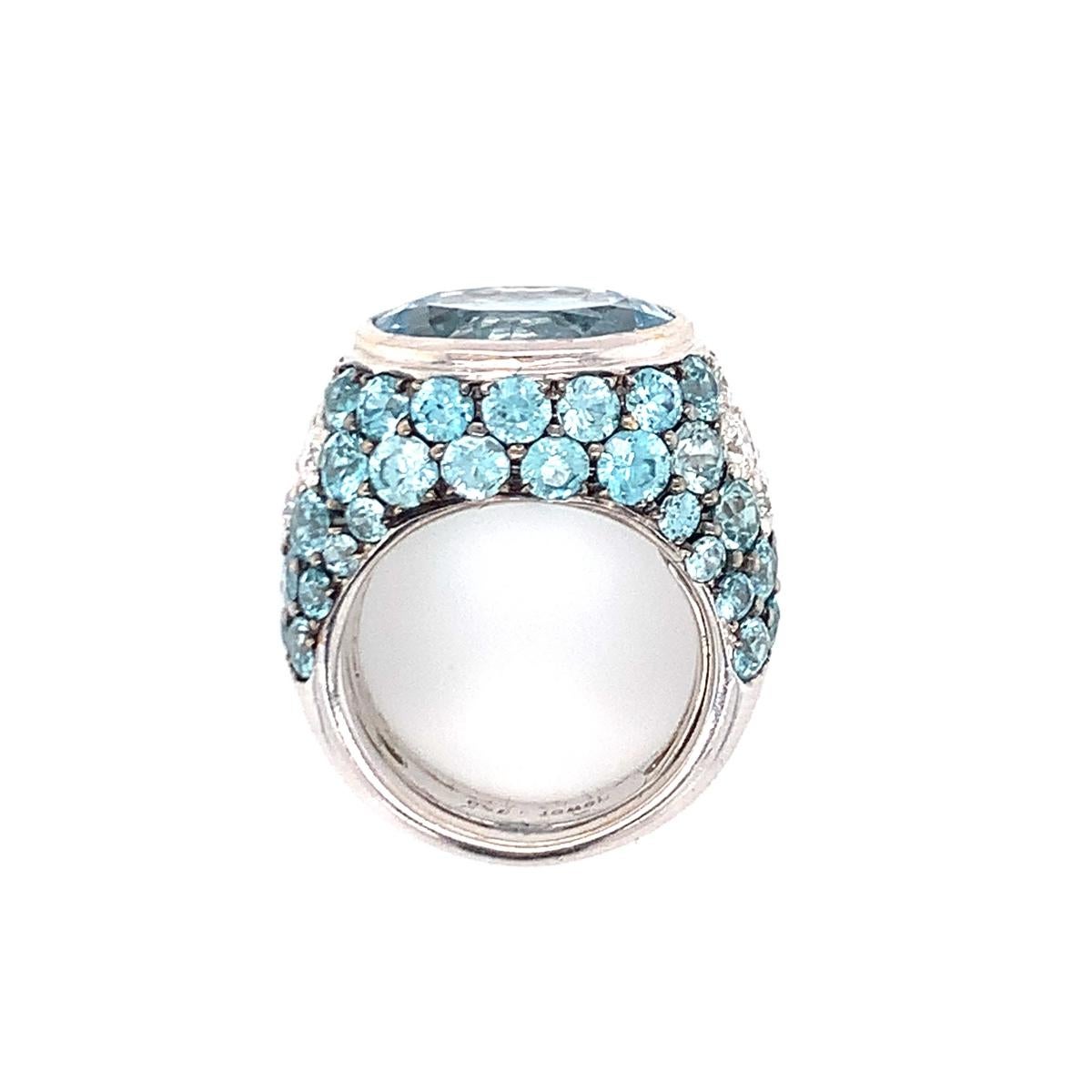 Aquamarine, Blue Zircon and Diamond 18K White Gold Ring, circa 1970s In Good Condition For Sale In Beverly Hills, CA