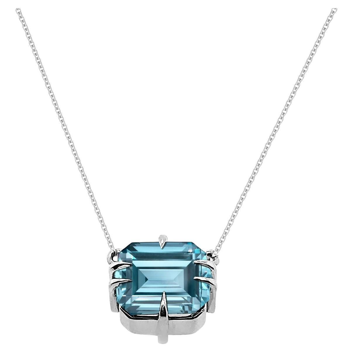 Emerald Cut Aquamarine Bold Icon Pendant Necklace in 18k gold