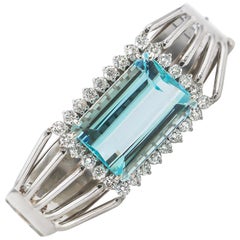 Aquamarine Bracelet 20 Carat with Diamonds 2.50 Carat F/VS 14 Karat Gold