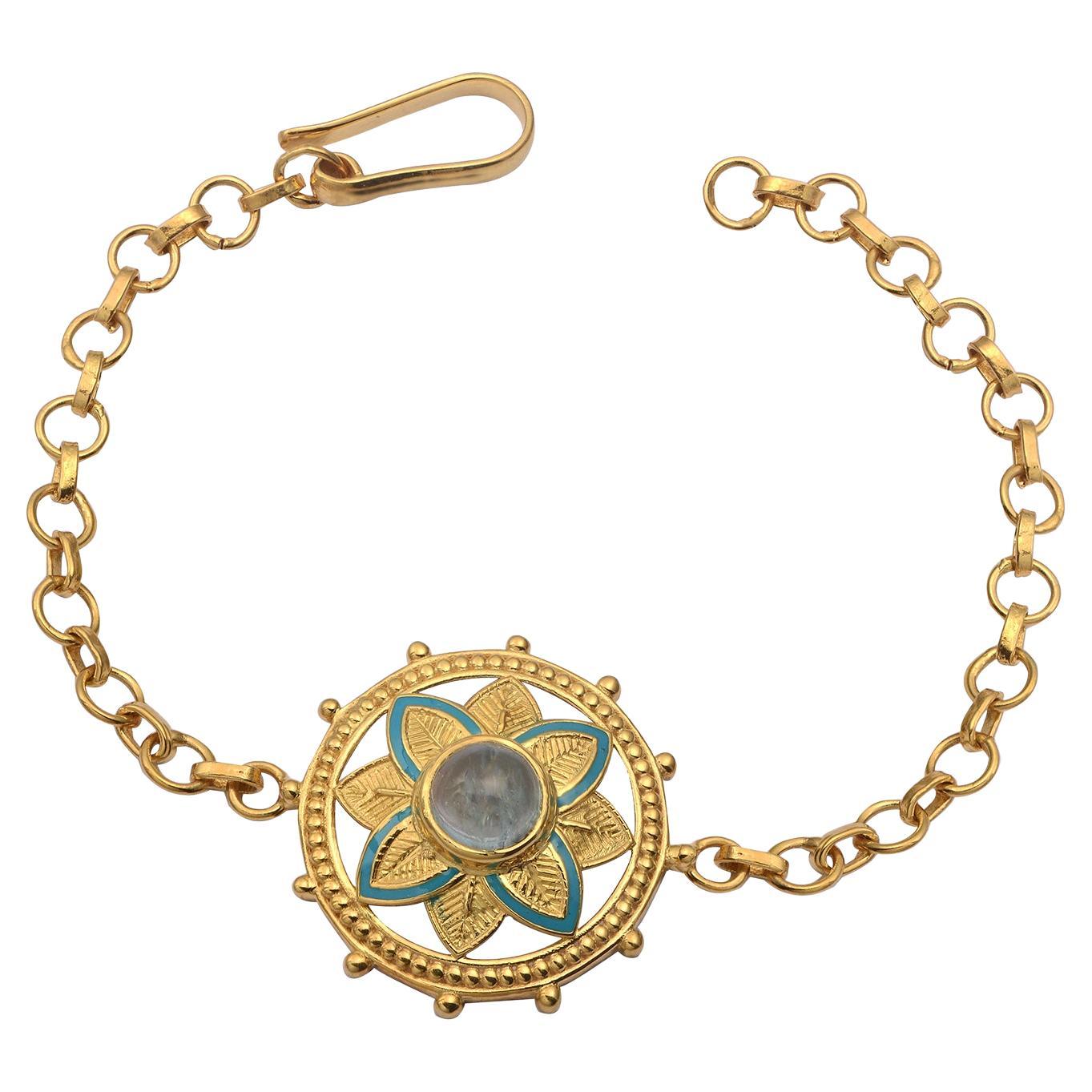 Bracelet en plaqué or avec émail aigue-marine