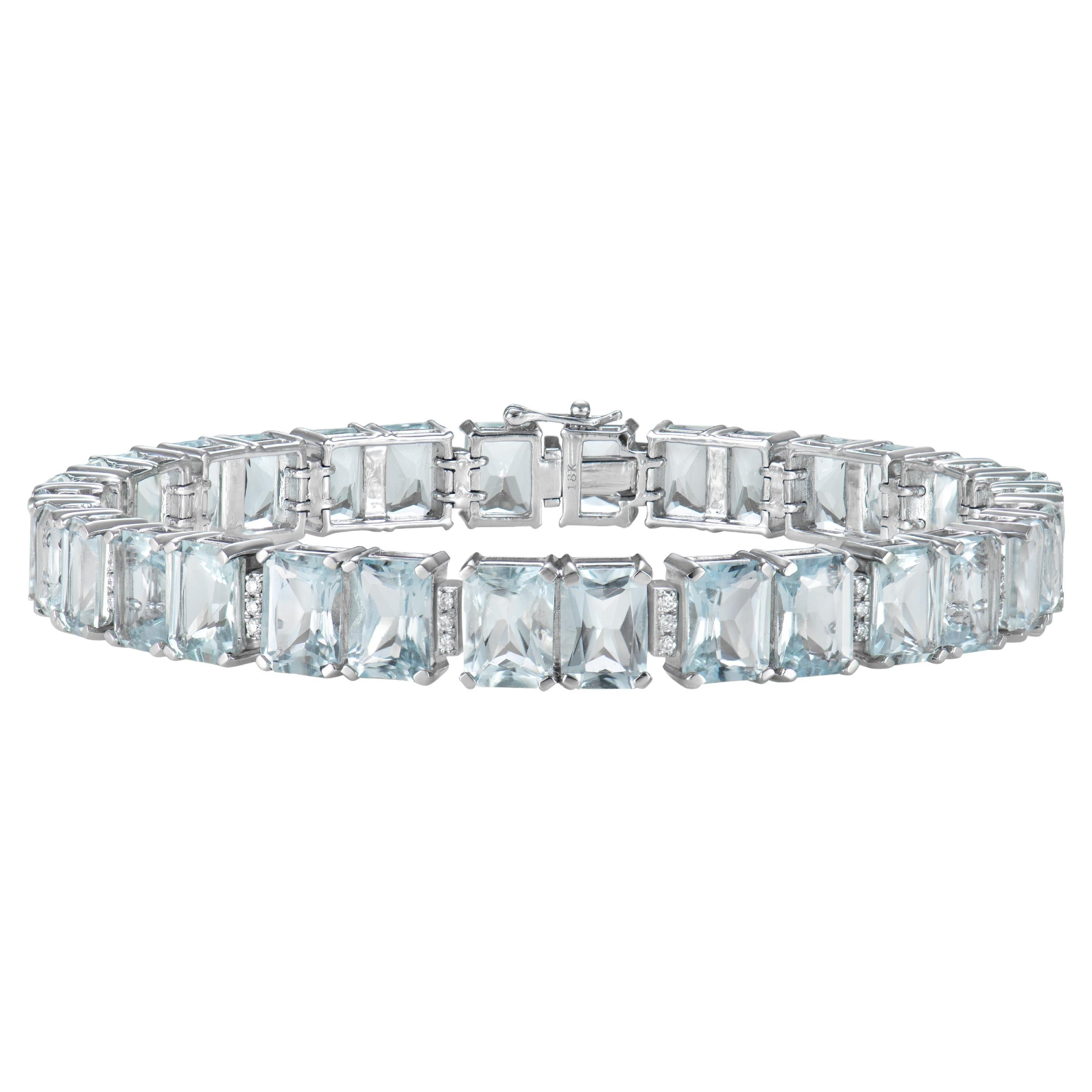 Bracelet en aigue-marine et or blanc 18 carats avec diamants blancs