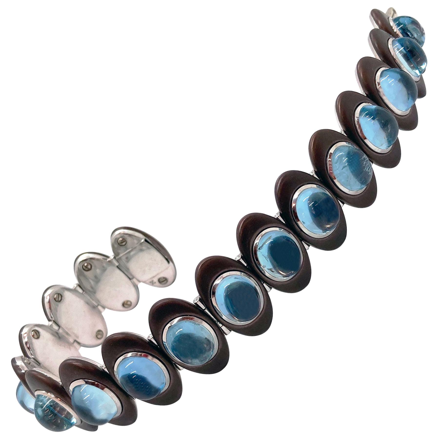 Aquamarine Bracelet in 18 Karat Whitegold and Ceramic-Coated Stainless Steel For Sale