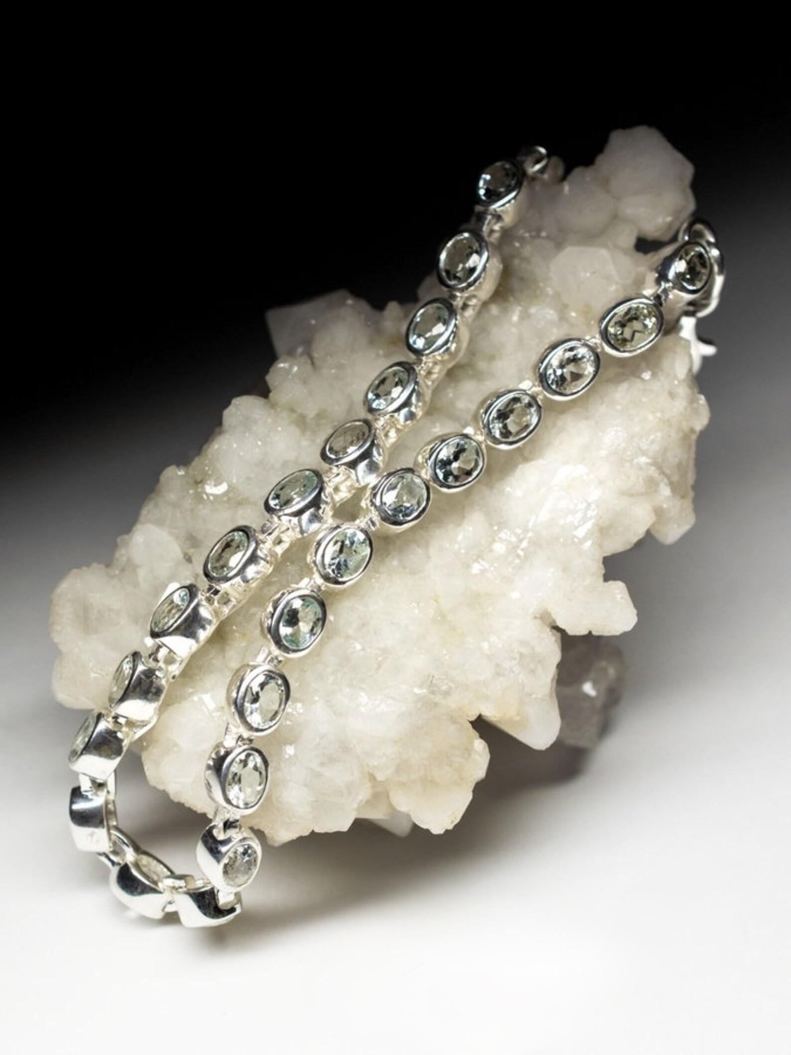 Aquamarine Bracelet Silver Natural Gemstone Blue Beryl gift for wife For Sale 1