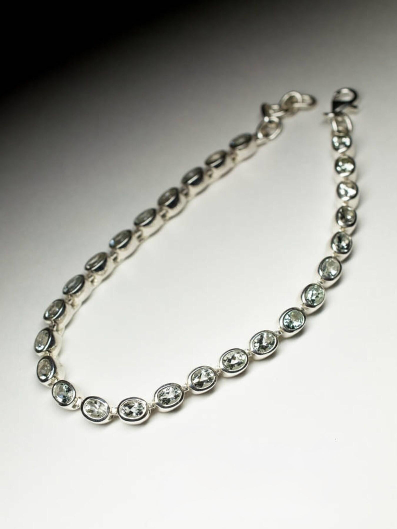 Aquamarine Bracelet Silver Natural Gemstone Blue Beryl gift for wife For Sale 2