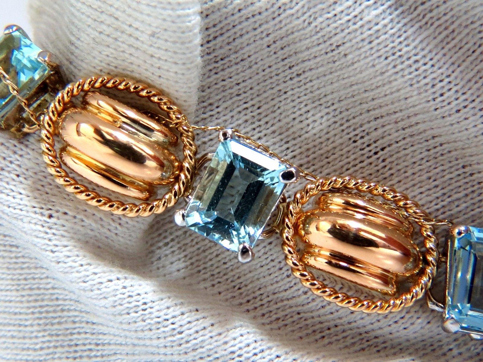 Women's or Men's Aquamarine Bracelet Vintage 16.40 Carat Seven Emerald Cuts 18 Karat Chain Link