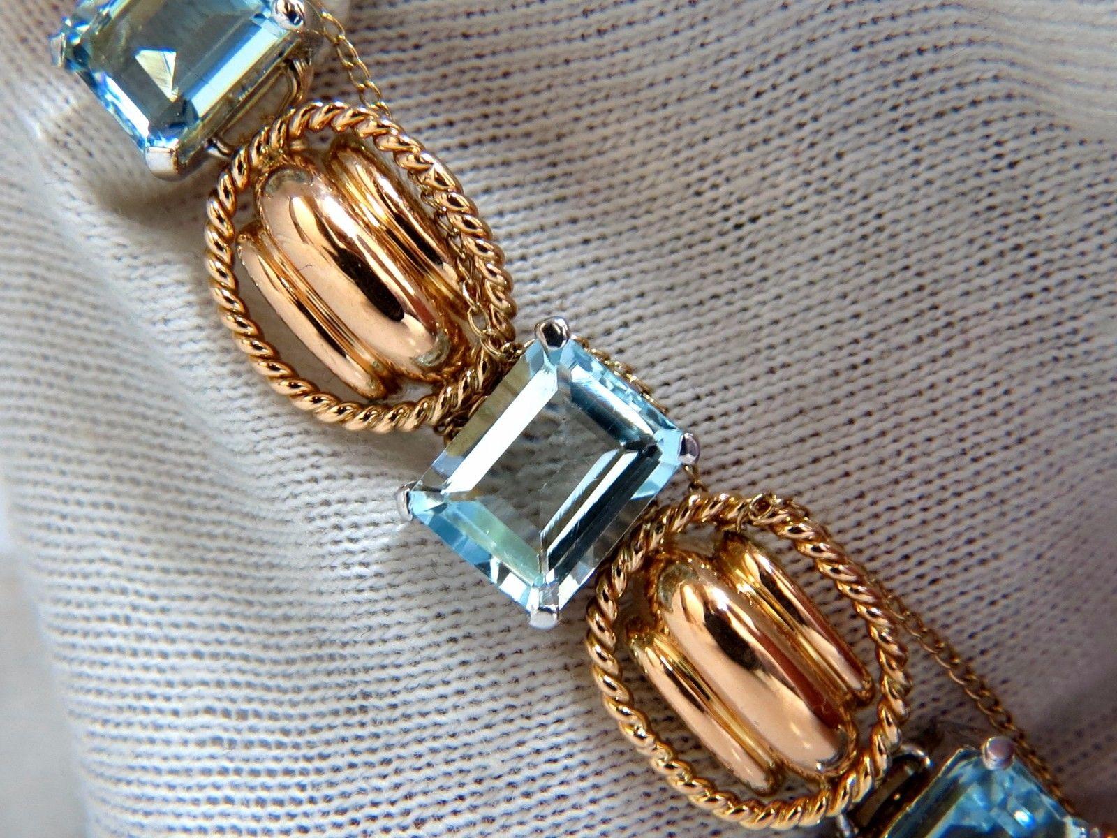 Aquamarine Bracelet Vintage 16.40 Carat Seven Emerald Cuts 18 Karat Chain Link 1