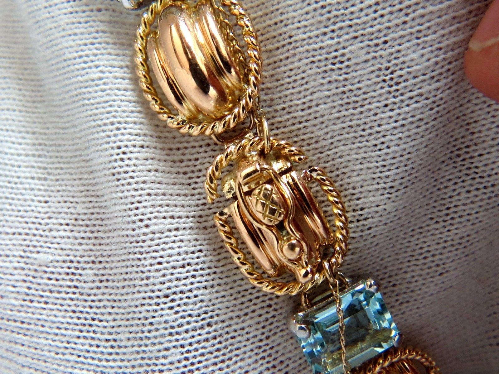 Aquamarine Bracelet Vintage 16.40 Carat Seven Emerald Cuts 18 Karat Chain Link 2