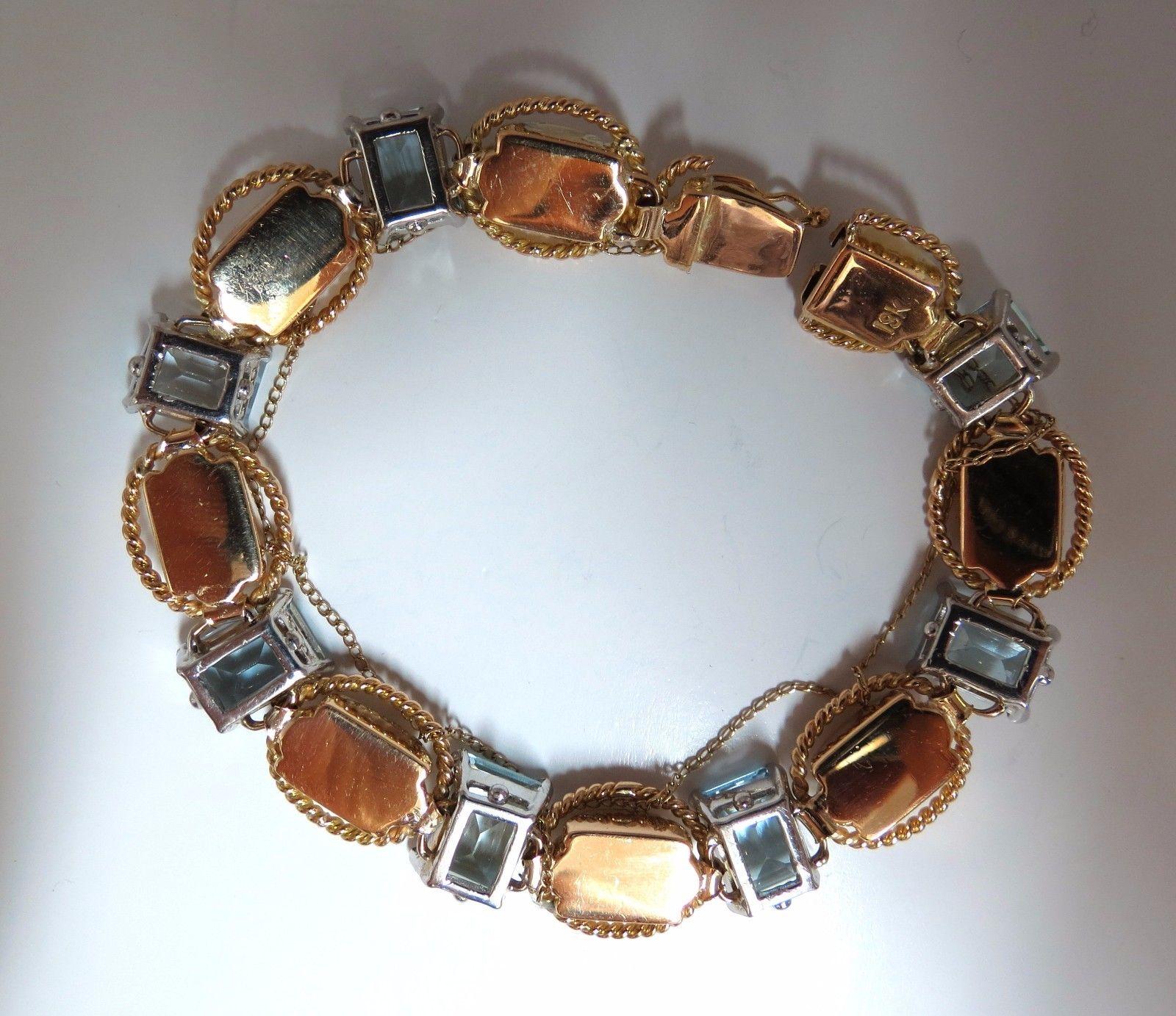 Aquamarine Bracelet Vintage 16.40 Carat Seven Emerald Cuts 18 Karat Chain Link 4