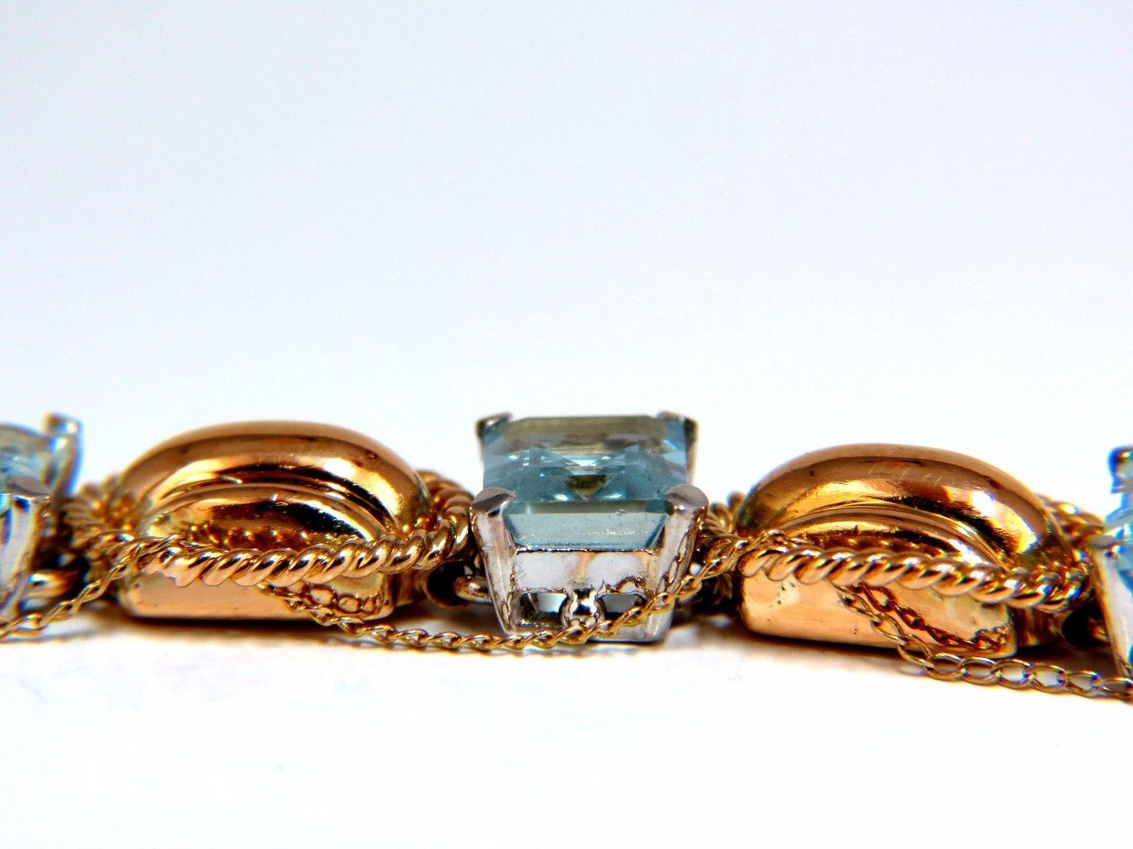Aquamarine Bracelet Vintage 16.40 Carat Seven Emerald Cuts 18 Karat Chain Link 5