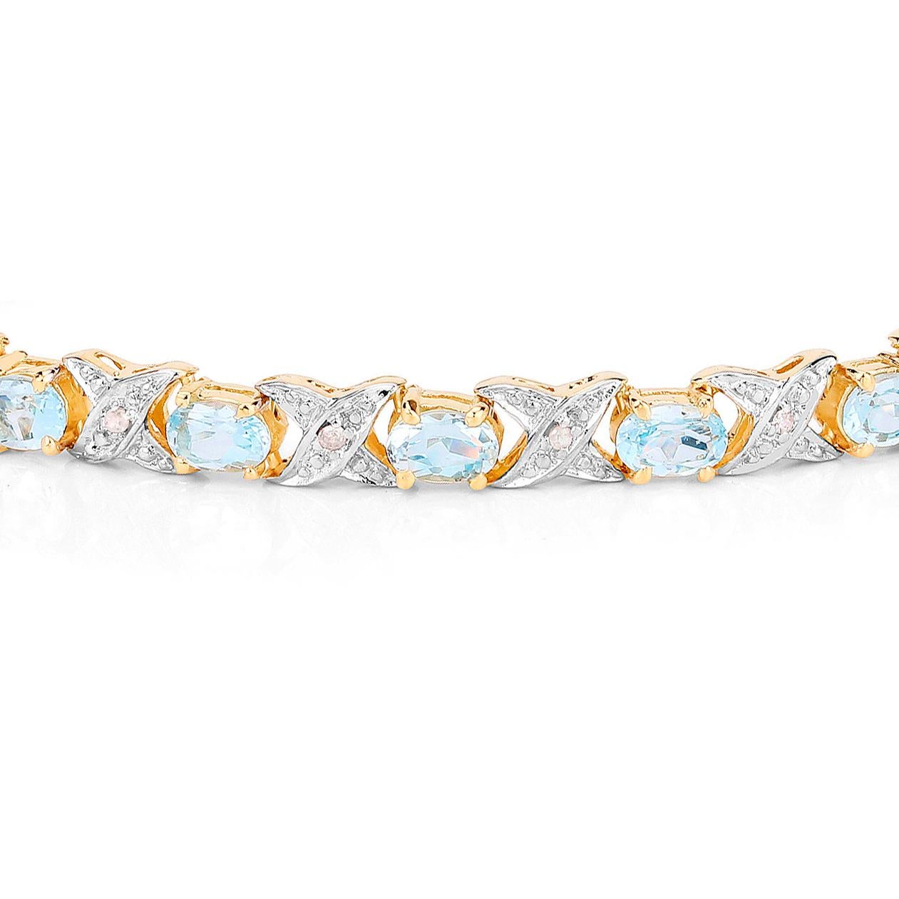 Pulsera Aguamarina Diamantes Blancos 6,5 Quilates Plata Chapada en Oro 14K Contemporáneo en venta