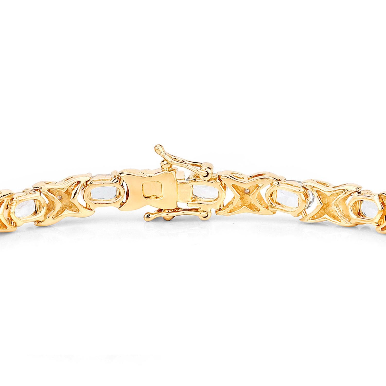 Pulsera Aguamarina Diamantes Blancos 6,5 Quilates Plata Chapada en Oro 14K Corte mixto en venta