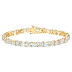 Aquamarine Bracelet White Diamonds 6.5 Carats 14K Gold Plated Silver