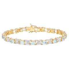 Aquamarine Bracelet White Diamonds 6.5 Carats 14K Gold Plated Silver