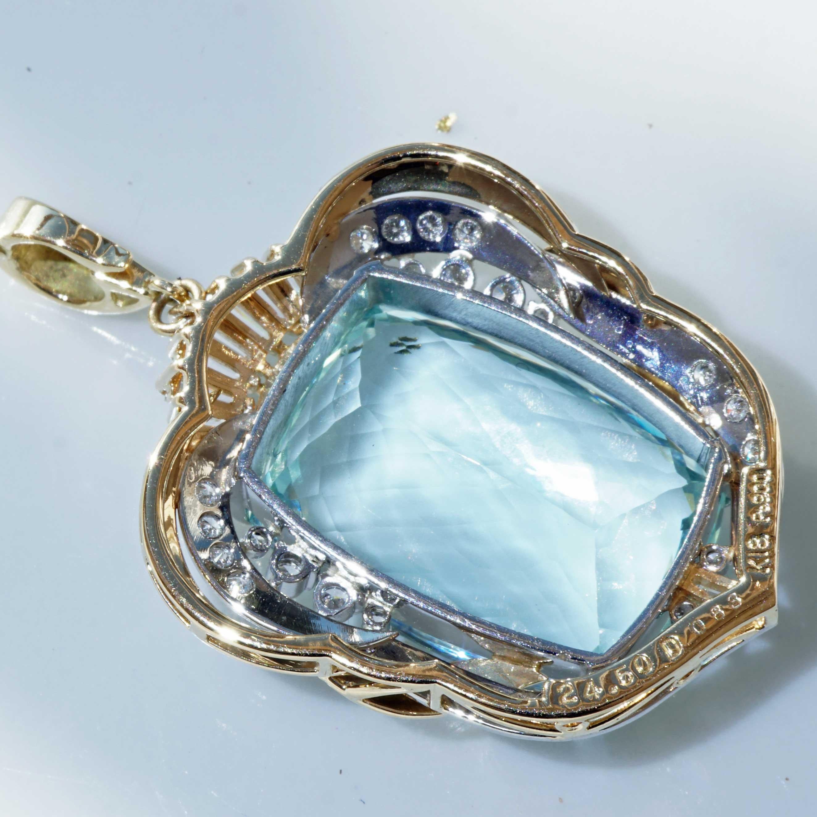 Modern Aquamarine Brilliant Clip Pendant 24.5 0.83 ct this Color is rare and demanded For Sale