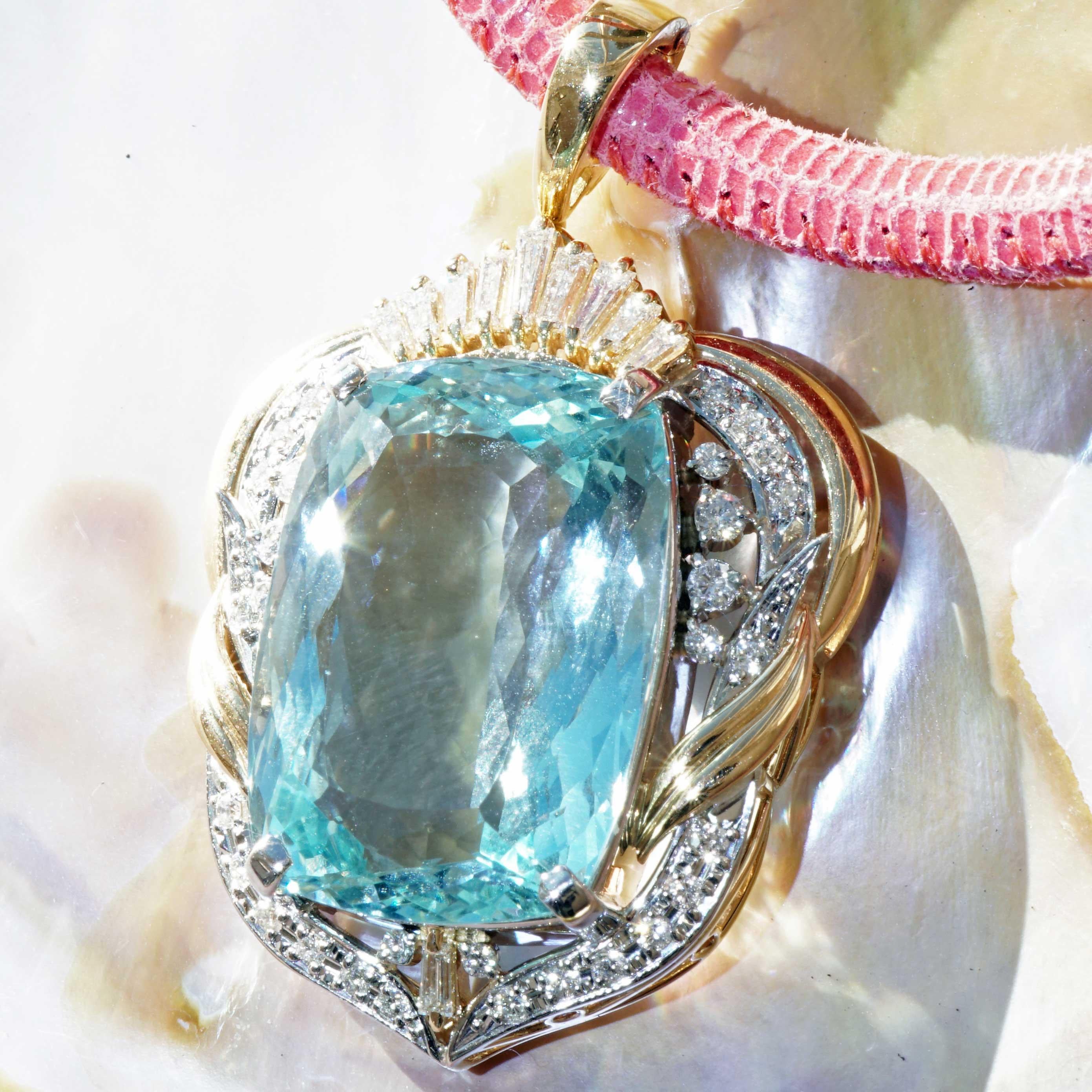 Aquamarine Brilliant Clip Pendant 24.5 0.83 ct this Color is rare and demanded For Sale 3