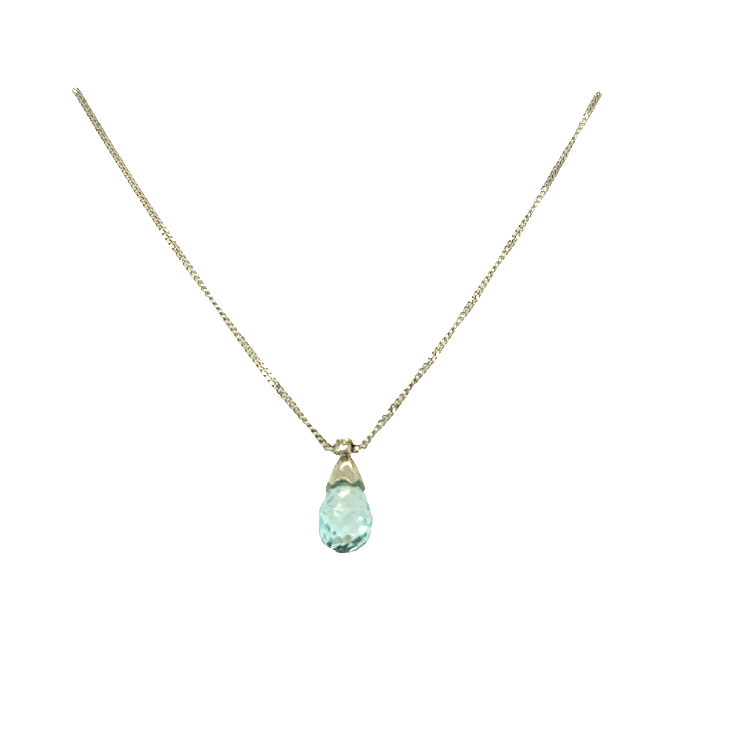 Moderno Collana con ciondolo di acquamarina e diamanti - Oro bianco 14k in vendita